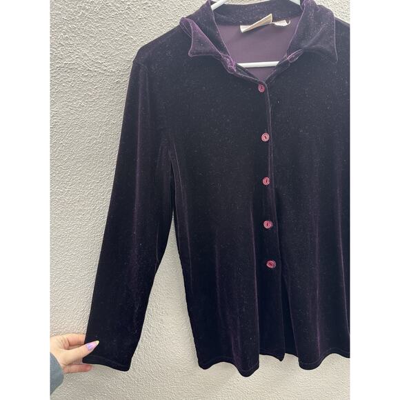 Kathie Lee Collection Womens Shirt Small Button Up Long Sleeve Purple Velour - Picture 2 of 11